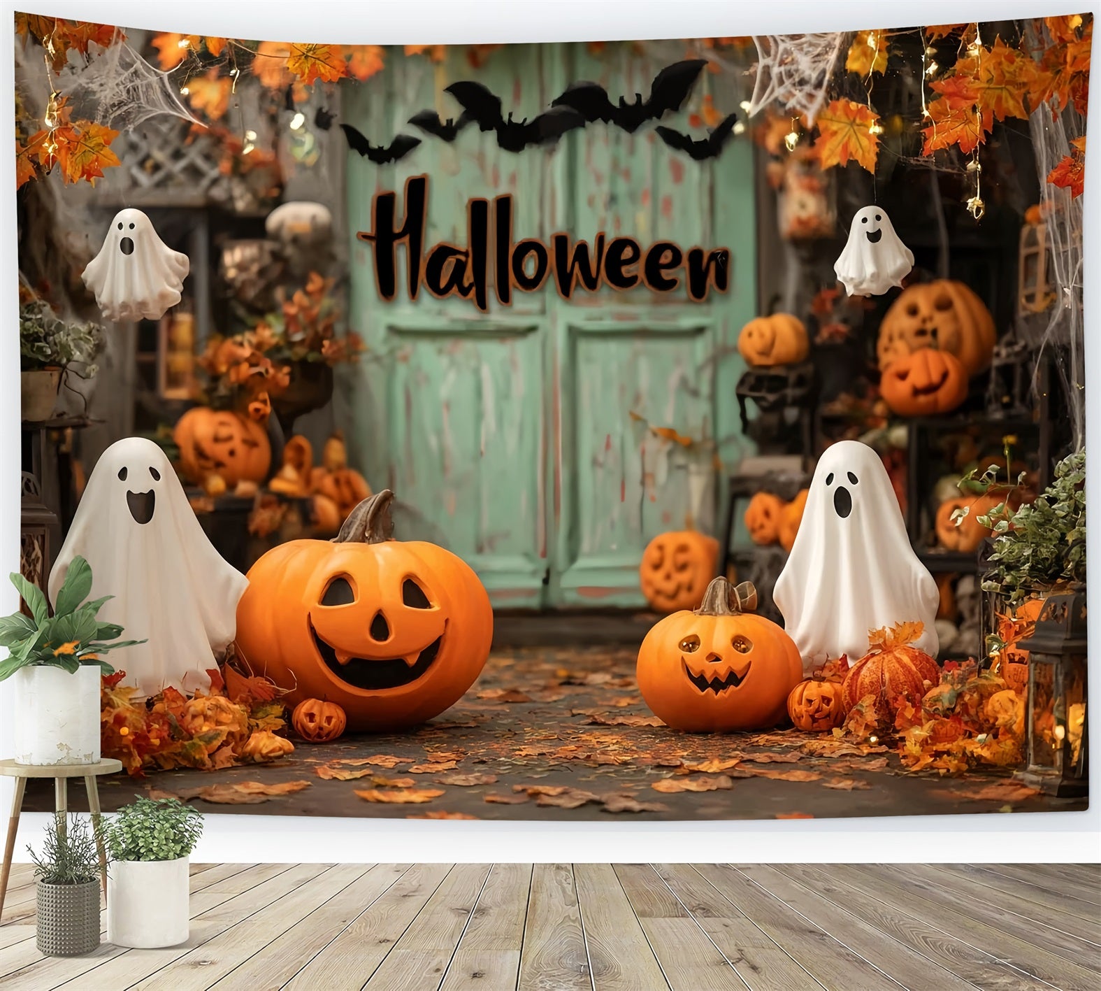 Halloween Ghost Backdrop Smiling Pumpkins Autumn Ghosts Halloween Photography Backdrop TWW59-72