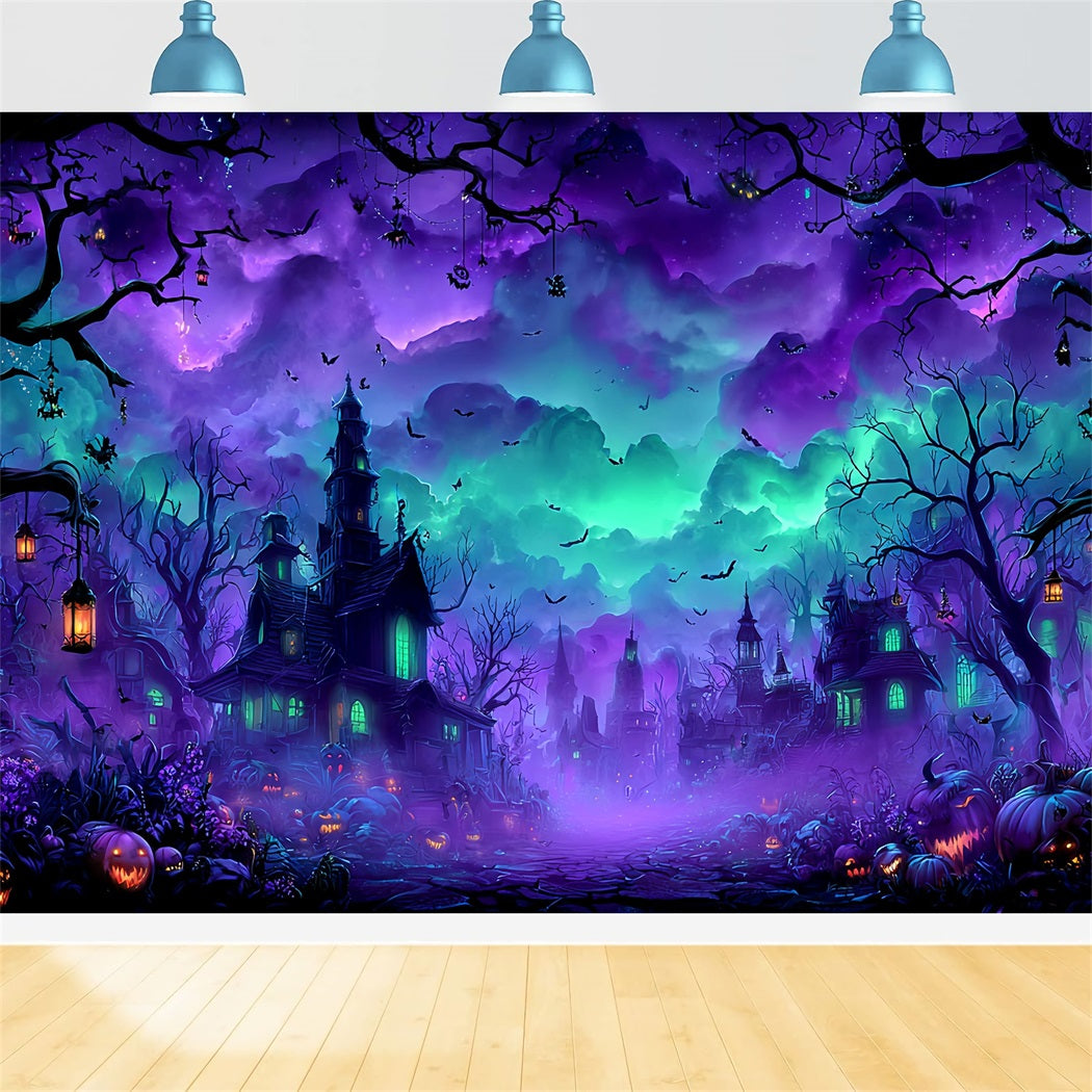 Halloween Color Backdrop Haunted Village Misty Night Halloween Photo Backdrop TWW59-77
