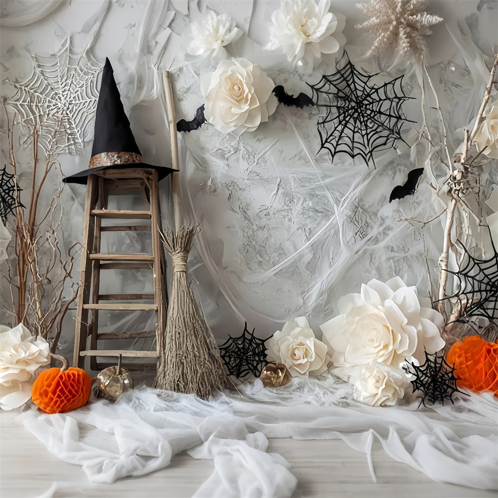 Halloween Spider Backdrop Witch Ladder Bats Flower Halloween Photography Backdrop TWW59-78