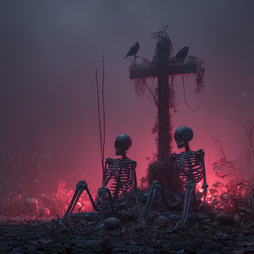 Halloween Horror Backdrop Skeletons Cross Red Mist Scary Halloween Backdrops TWW59-80