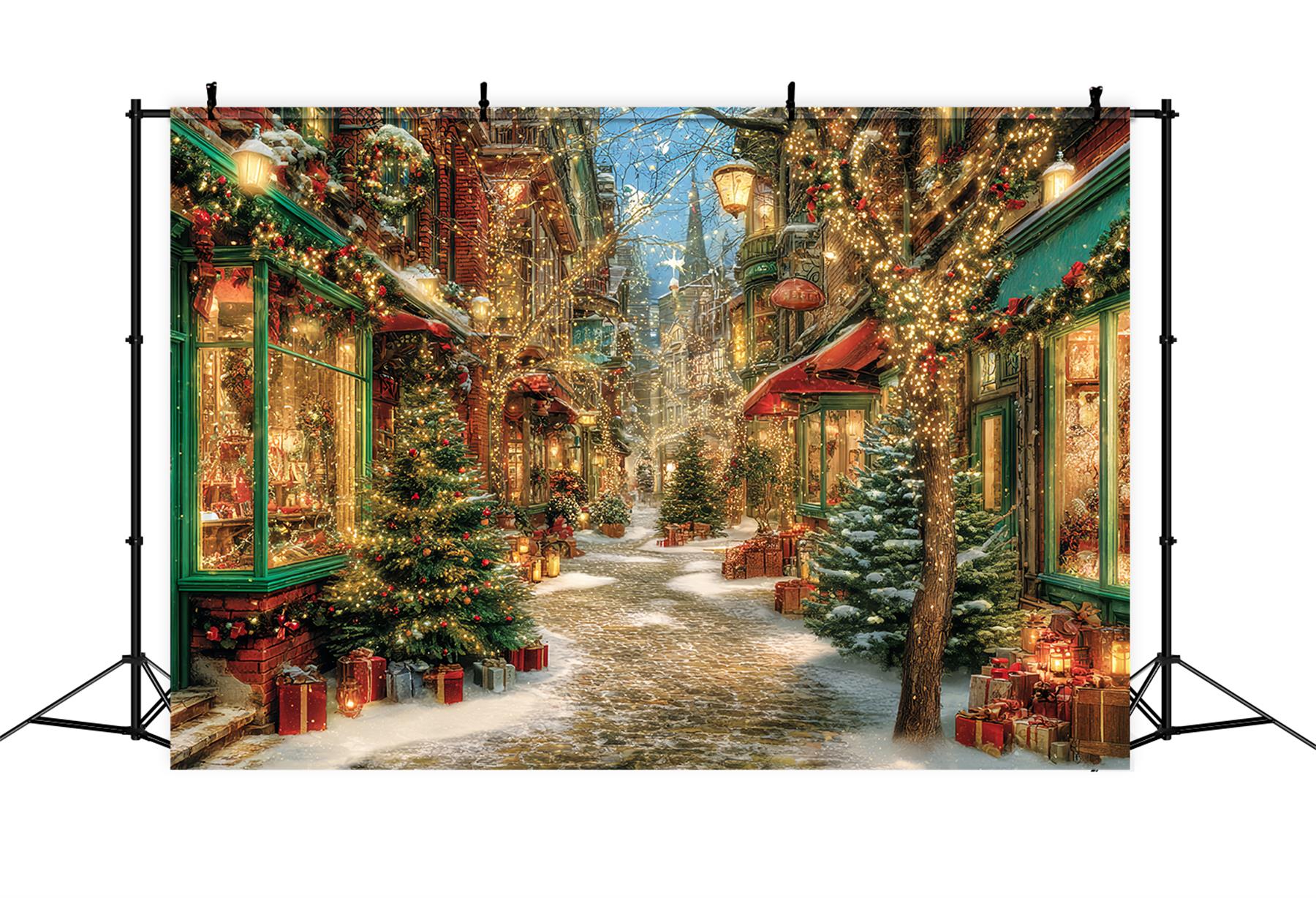 Christmas Village Backdrop Sparkling Street Lights Christmas Backdrops for Photos TWW59-97