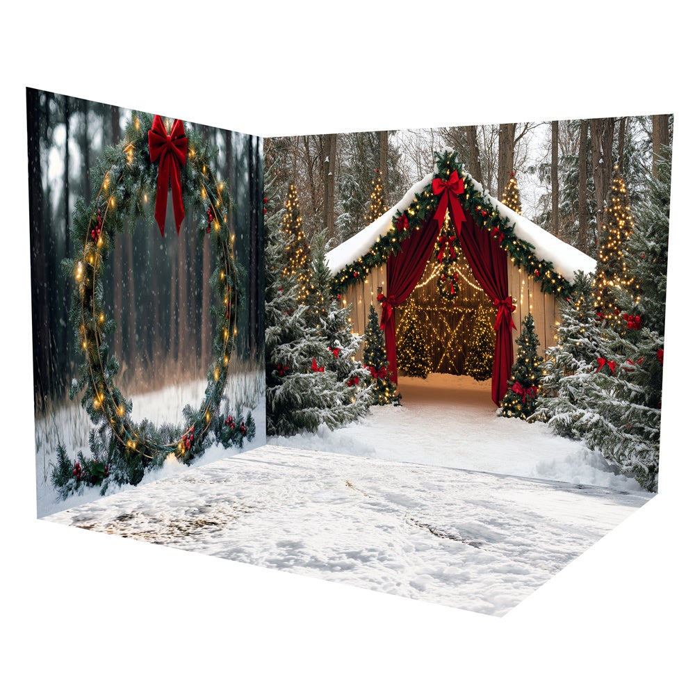 Christmas Photo Backdrop Snowy Pine Festive Tent Backdrop Room Set TWW6-101