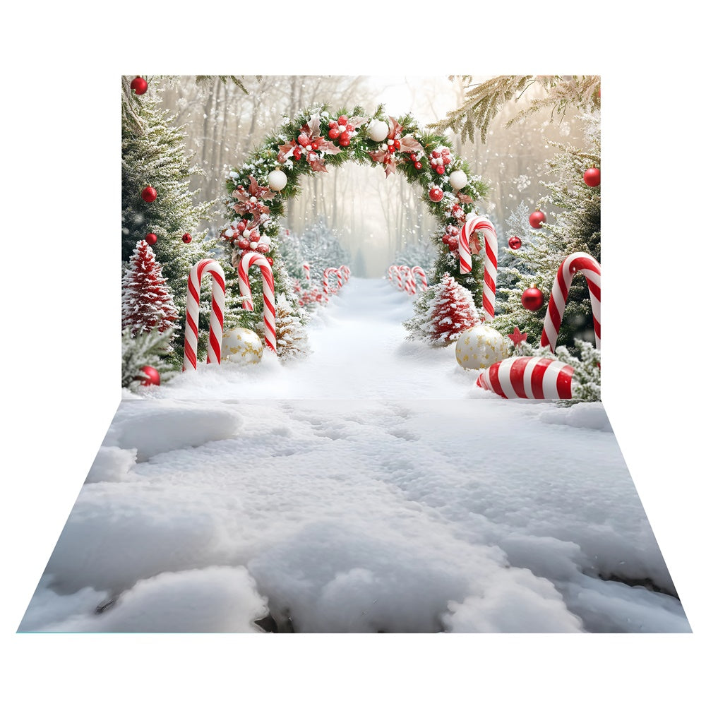Candy Cane Arch Backdrop+Snow Path Floor Backdrop TWW6-107