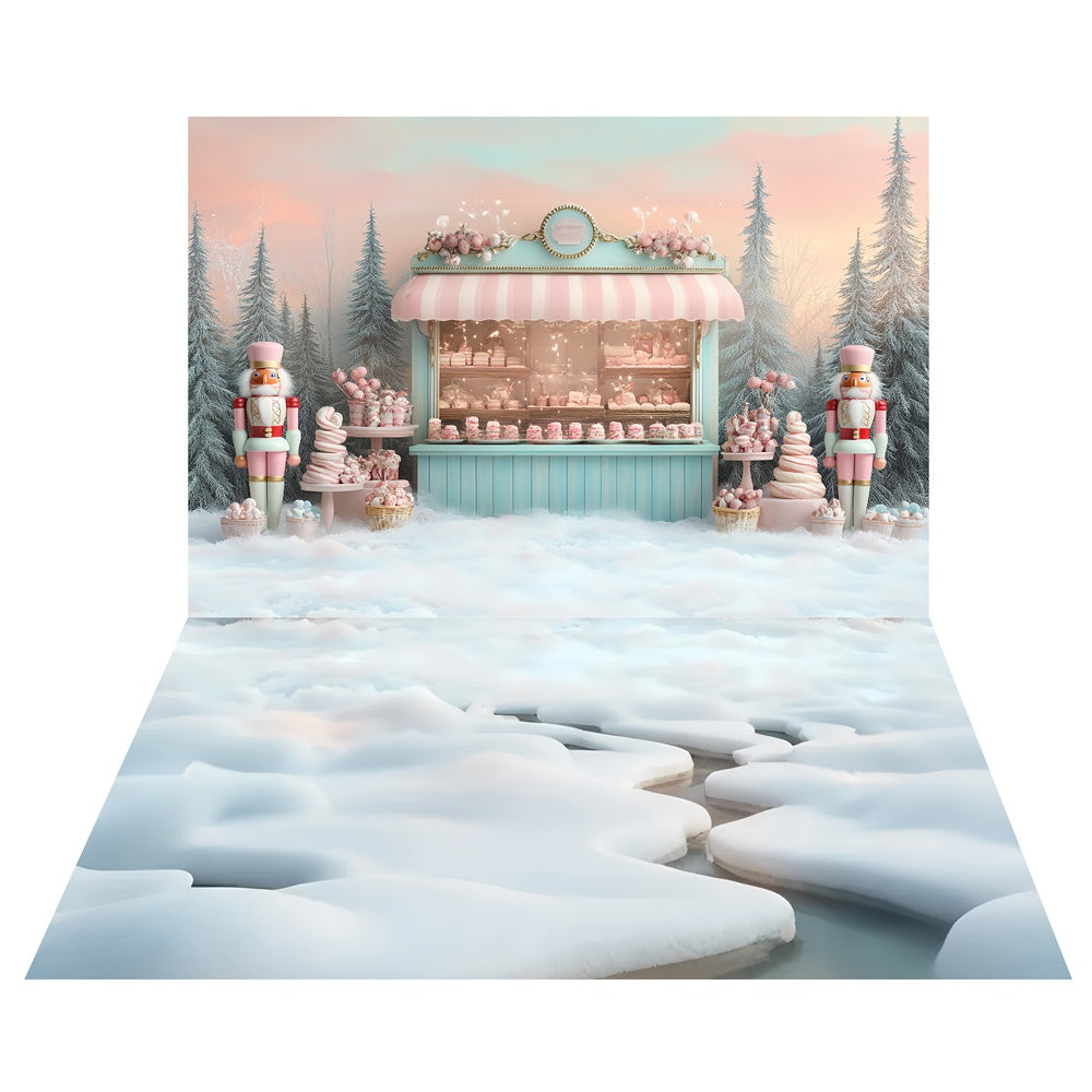 Nutcracker Sweet Shop Backdrop+Frozen Lake Floor Backdrop TWW6-112
