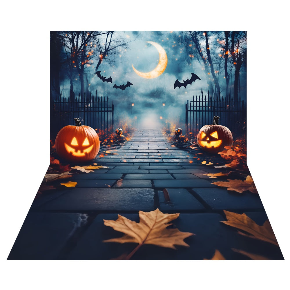 Halloween Moonlit Walk Backdrop+Brick Path Floor Backdrop TWW6-121