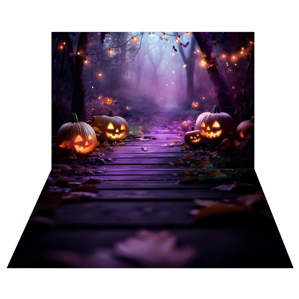 Spooky Forest Path Backdrop+Dark Wood Floor Backdrop TWW6-123