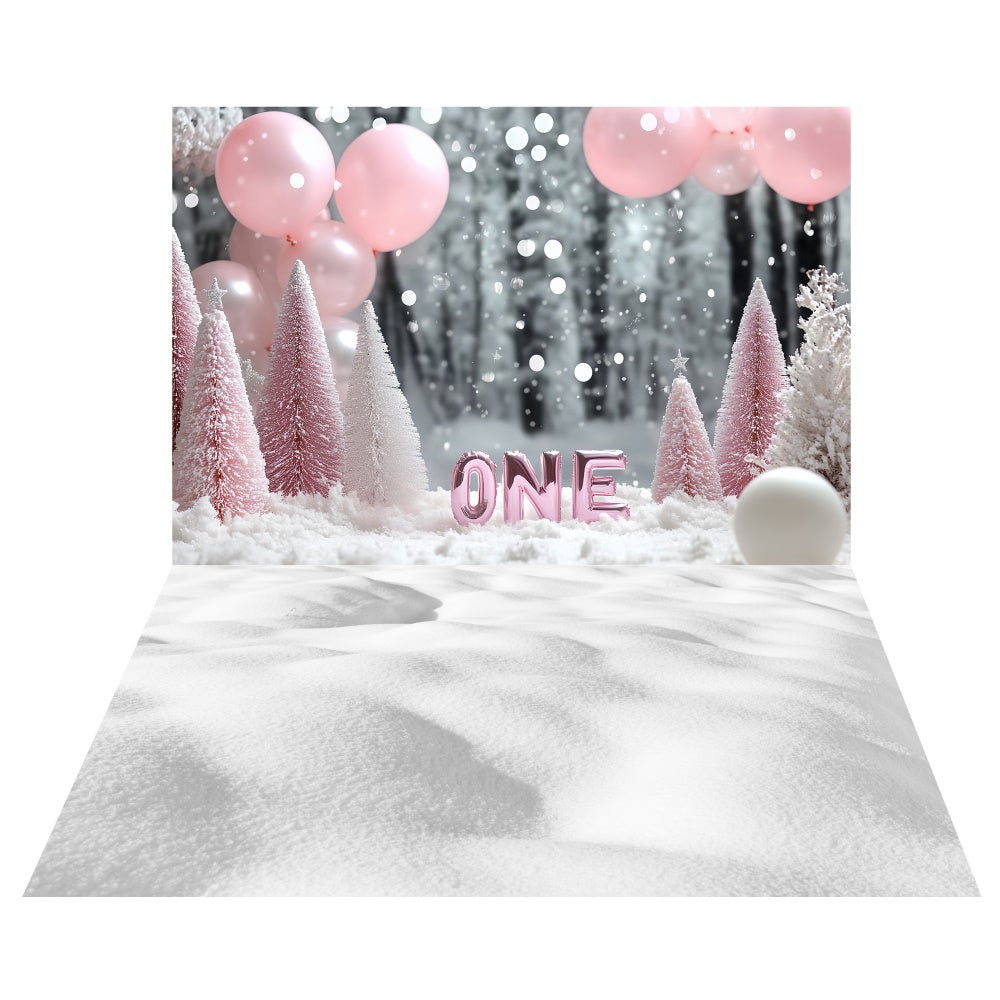 Frozen Pink Birthday Backdrop+White Snow Floor Backdrop TWW6-132