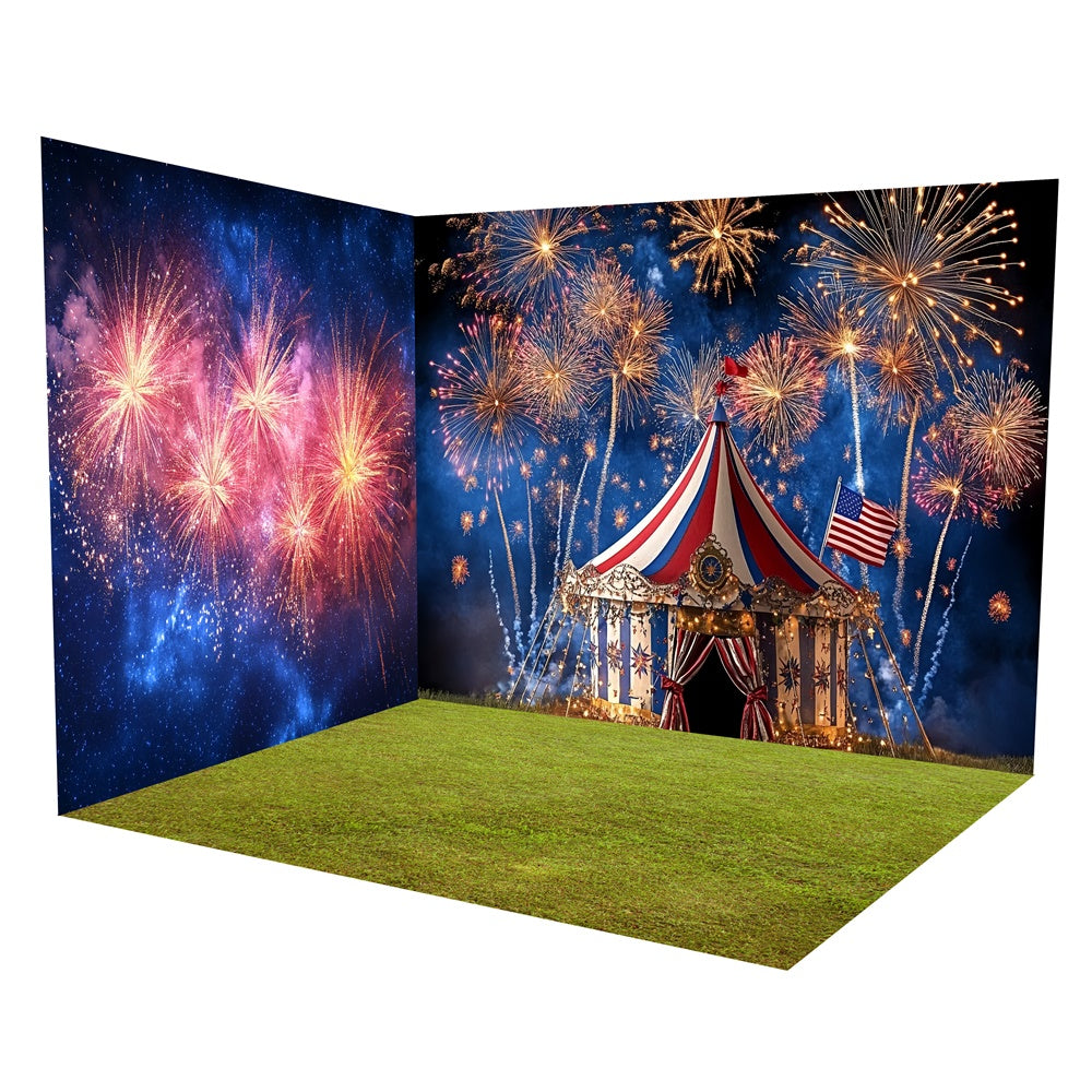 4th of July Firework Backdrop Stars Stripes Circus Backdrop Room Set TWW6-33