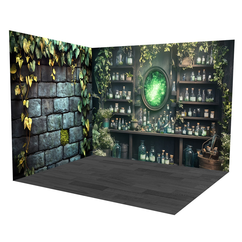 Halloween Photo Backdrop Magic Bottles Ivy Wall Backdrop Room Set TWW6-48