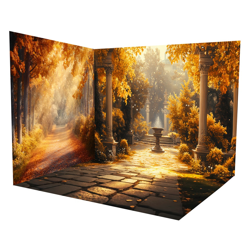 Autumn Backdrop Golden Pathway Columns Forest Backdrop Room Set TWW6-78
