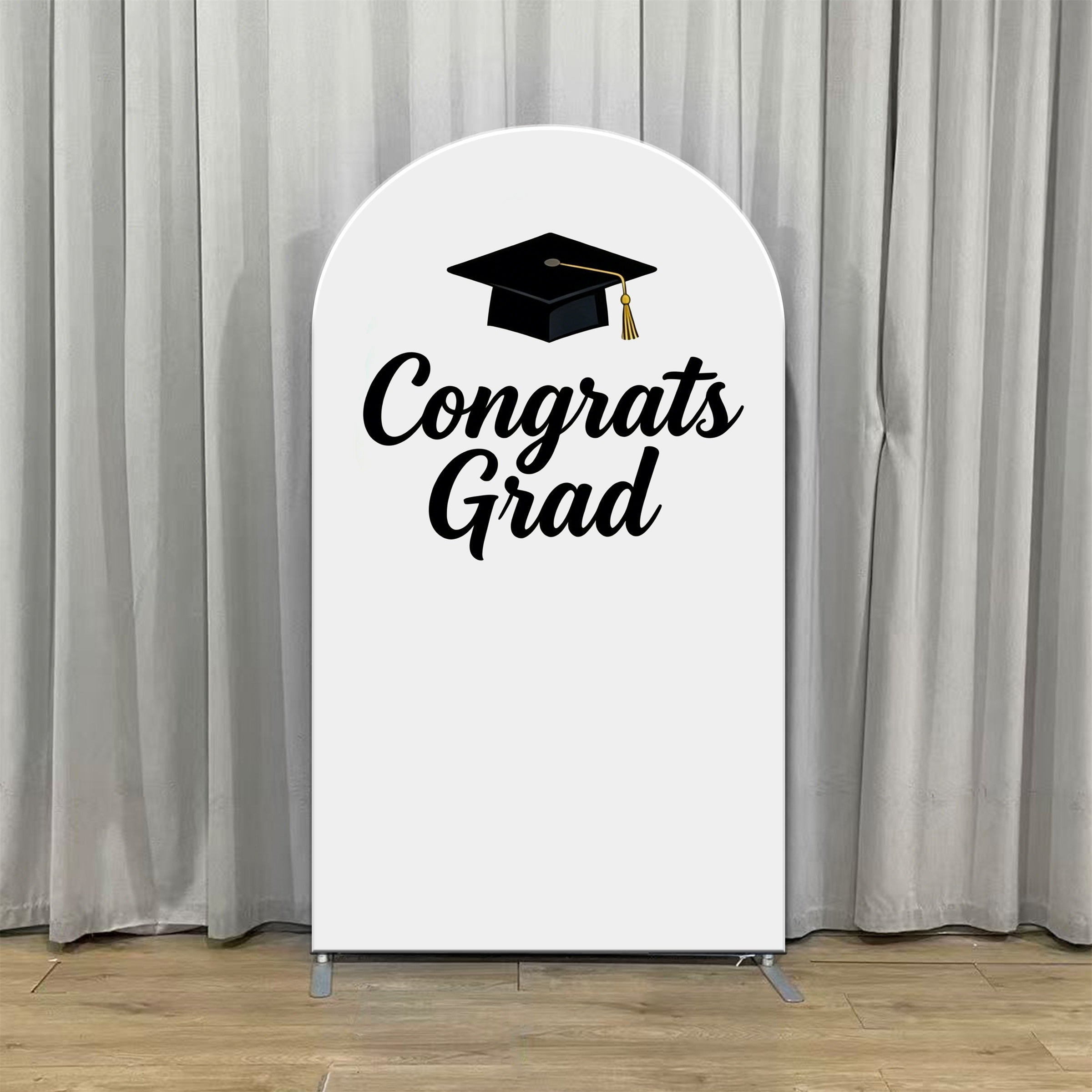 Large Graduation Arch Backdrop White Black Cap Grad Accent Extra Large Graduation Arch Backdrop ZTT64-12