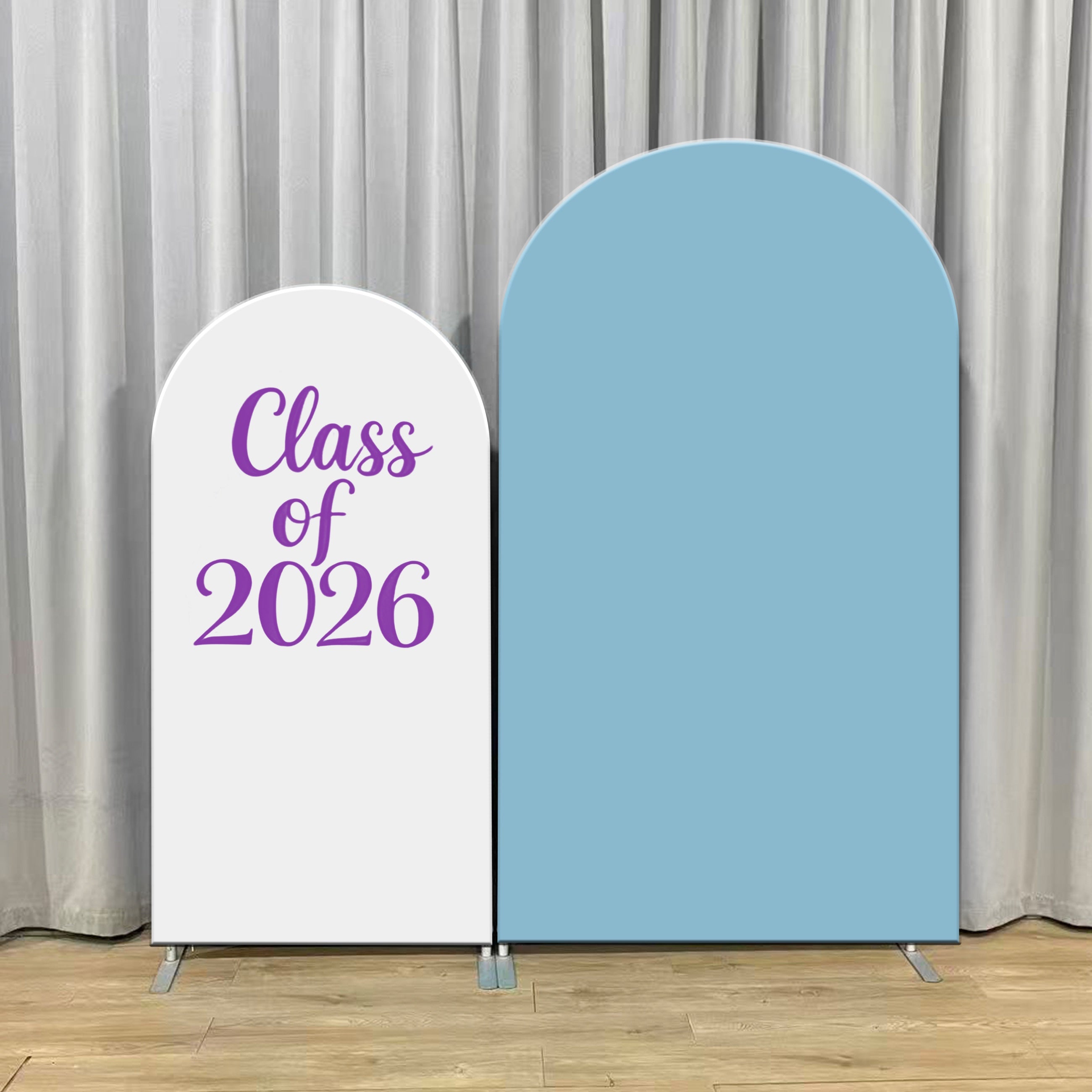 Prek Graduation Arch Backdrop White Purple Dual Arch Kindergarten Graduation Arch Backdrop ZTT64-19