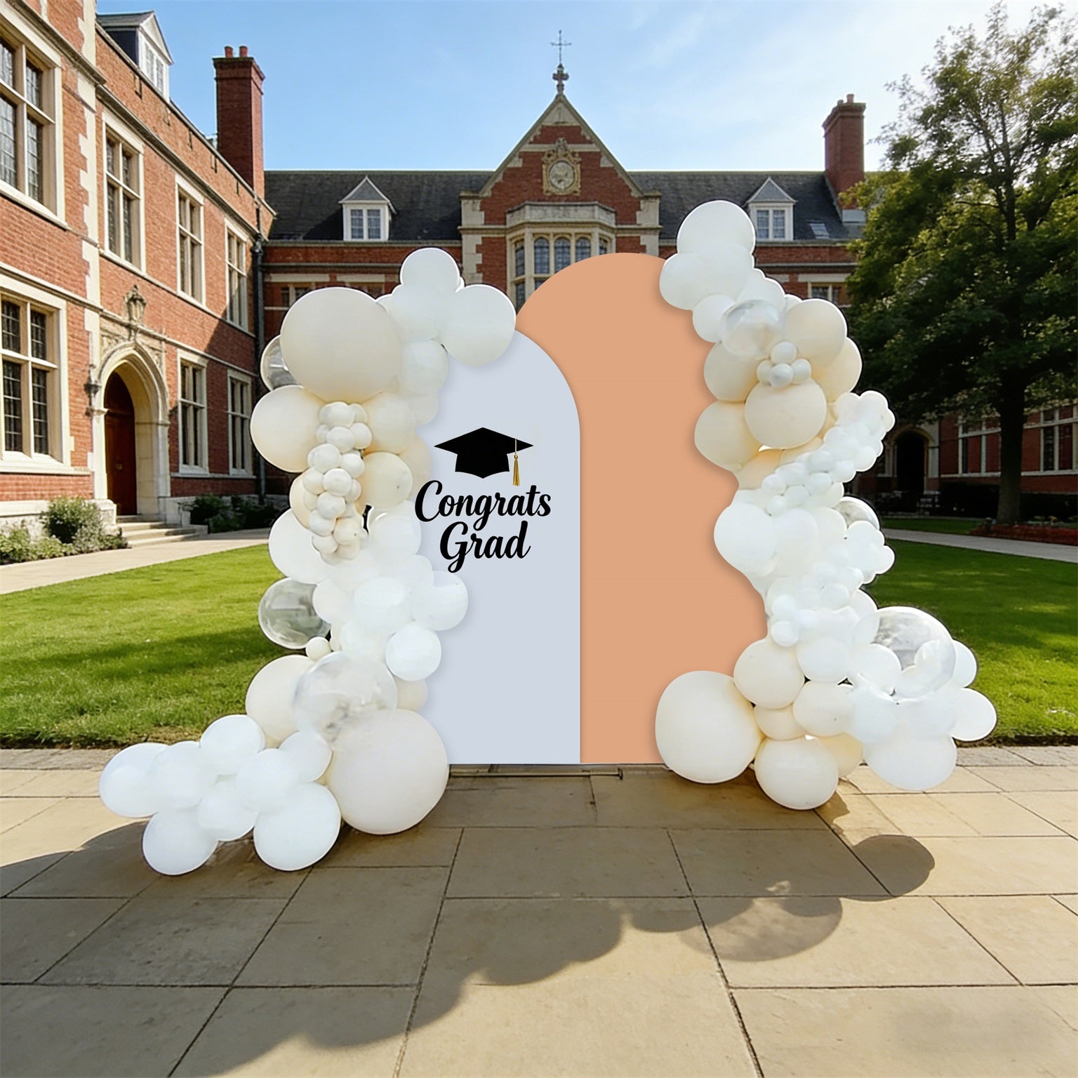 Class of 2026 Arch Backdrop White Beige Dual Arch Personalized Class of 2026 Arch Backdrop ZTT64-6