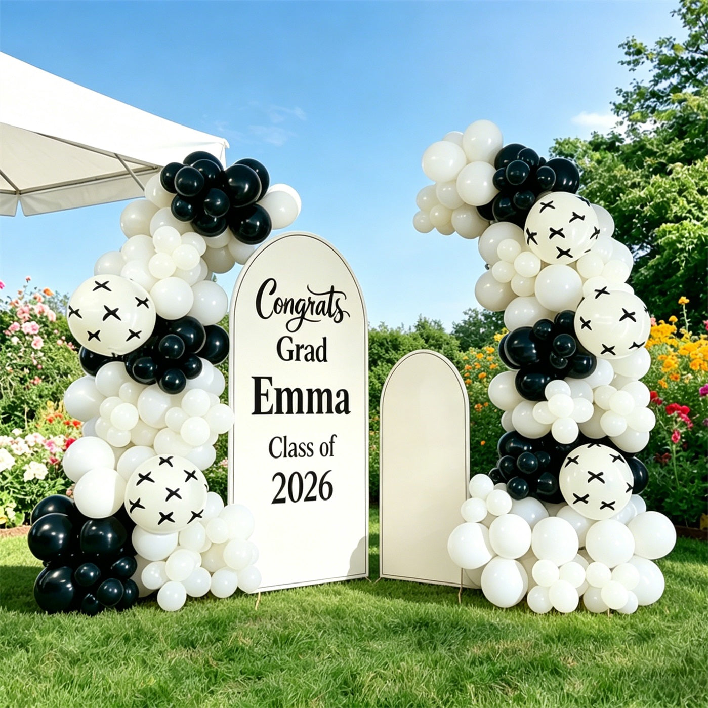 Graduation Arch Backdrop With Name White Black Bold 2026 Personalized Arch Backdrop Graduation ZTT64-7