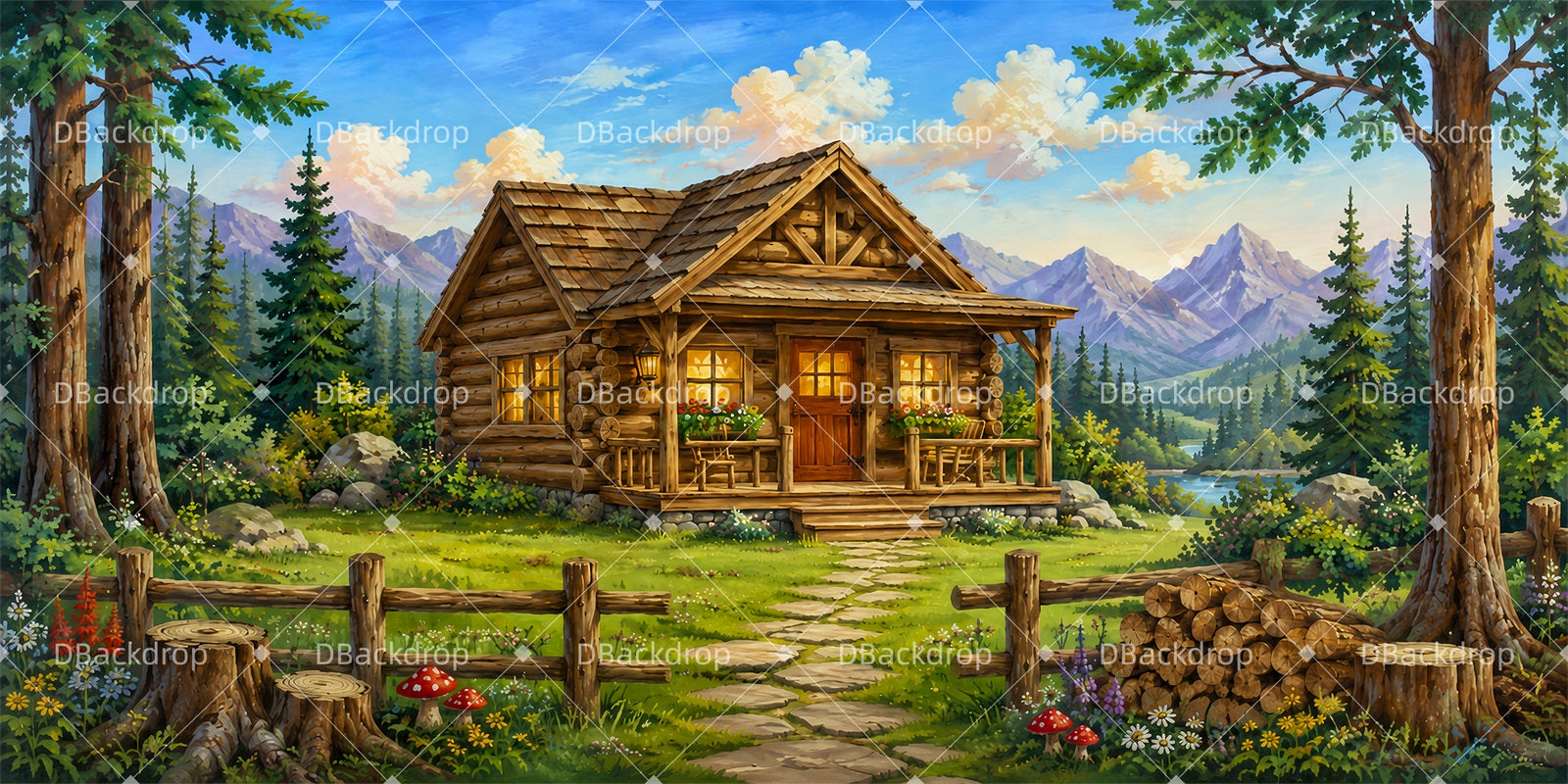 Log Cabin Backdrop Cozy Cabin Scuba VBS Backdrop ZTT65-T8