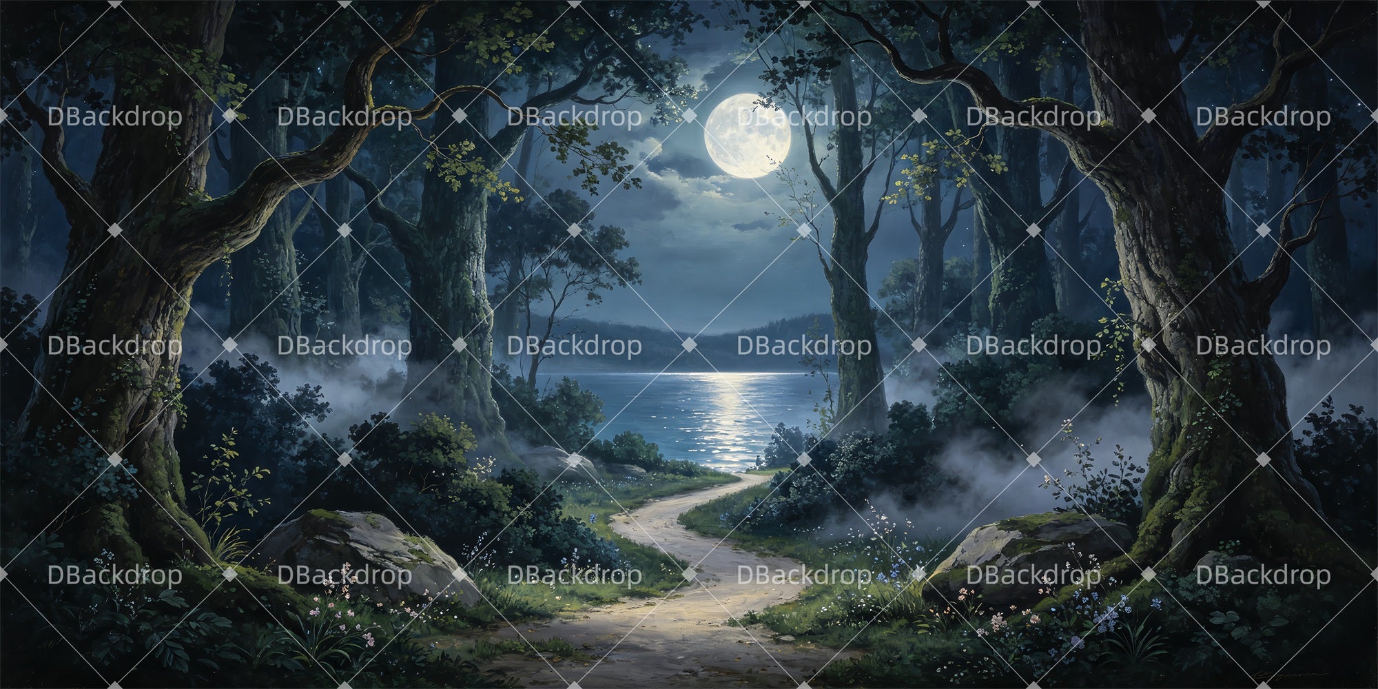 Forest Stage Backdrop Moonlit Wood Scenery Backdrops For Theater ZTT66-T90