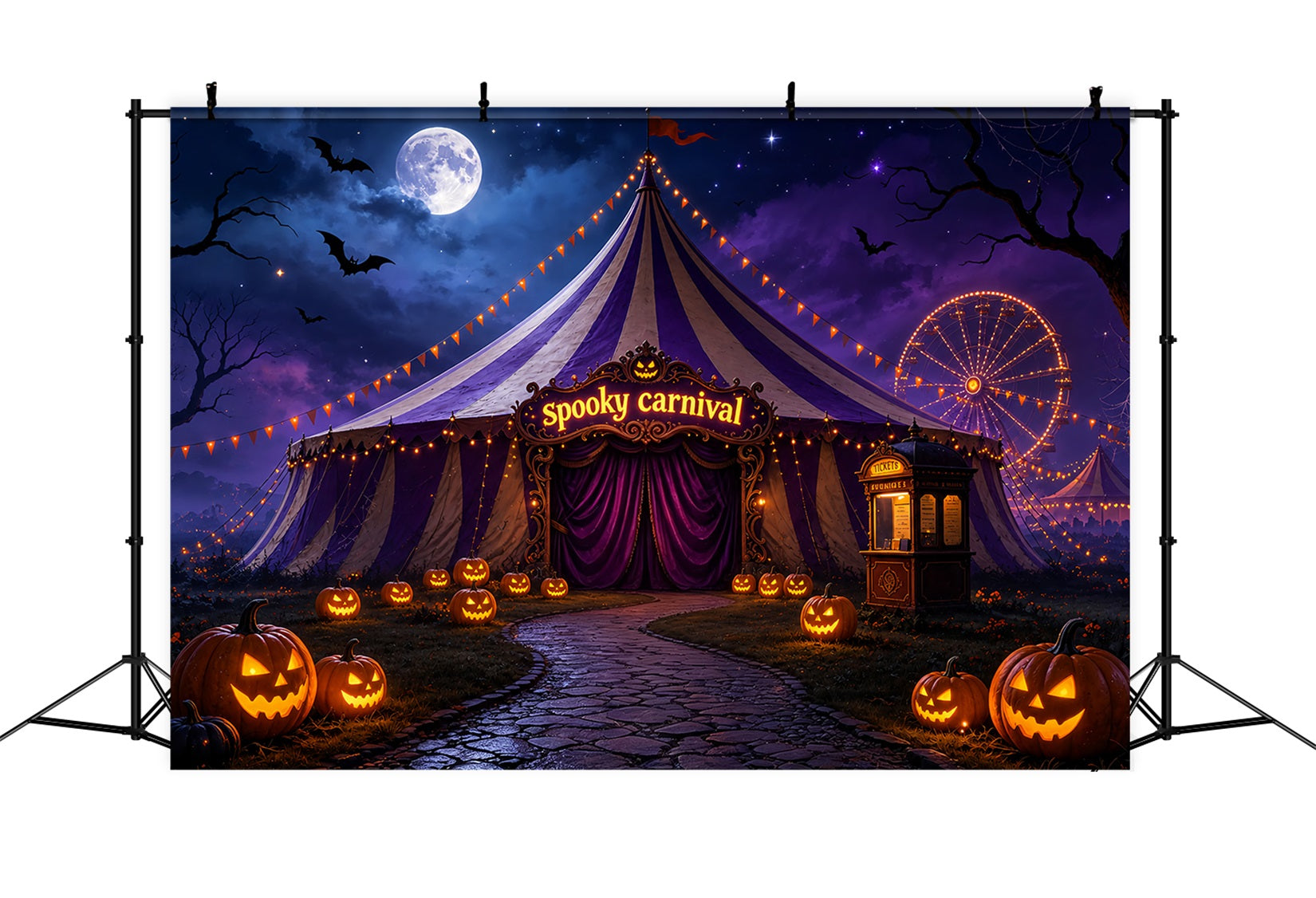 Halloween Carnival Backdrop Moonlit Pumpkin Carnival Tent DIY Halloween Backdrop ZTT67-10
