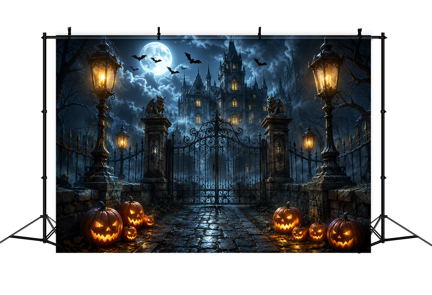 Halloween Backdrop Photography Gothic Castle Pumpkin Gateway Halloween Scary Backdrop ZTT67-12