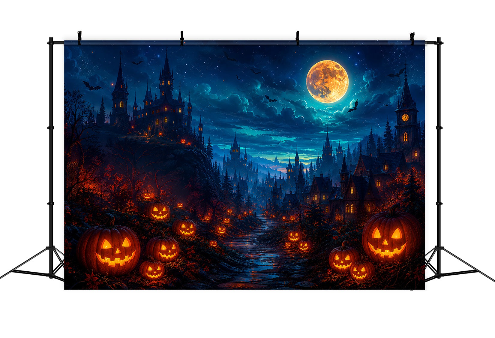 Halloween Party Photo Backdrop Ideas Glowing Pumpkin Castle Valley Creepy Halloween Backdrop ZTT67-15