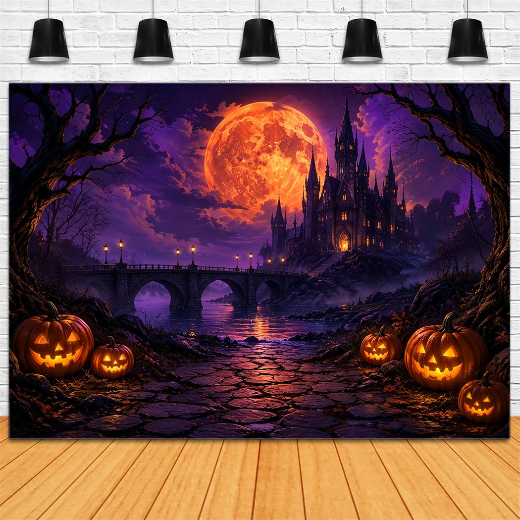 Scary Halloween Photo Backdrops Fiery Moon Gothic Castle Happy Halloween Backdrop ZTT67-17