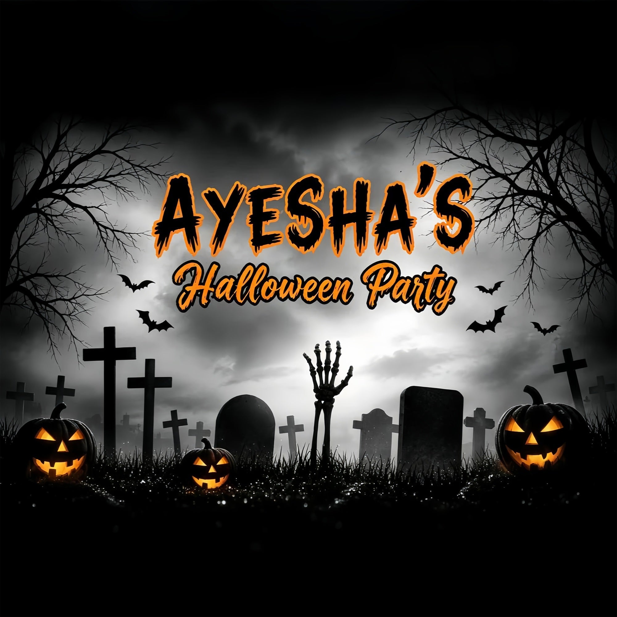 Halloween Party Picture Backdrop Graveyard Pumpkin Skeleton Party Halloween Backdrop ZTT67-21