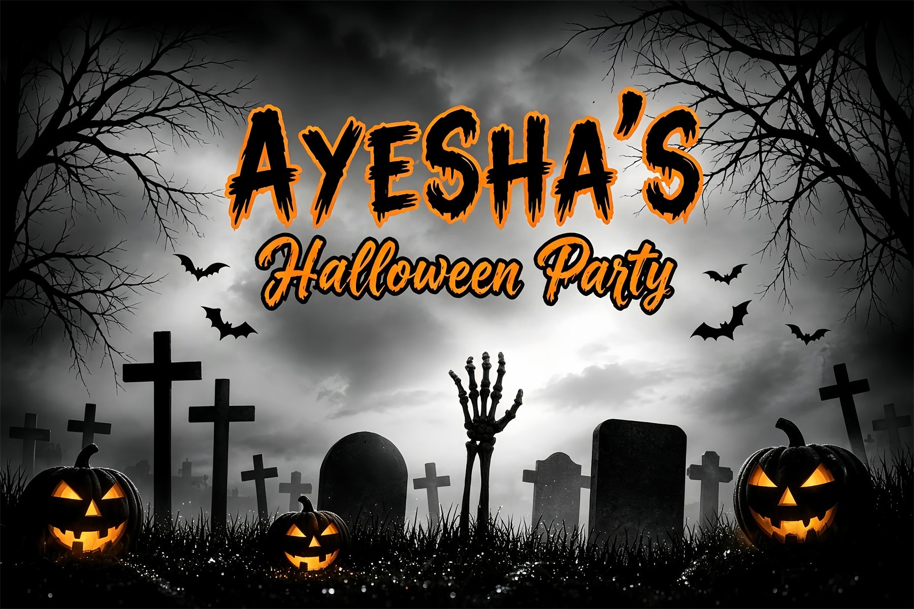 Halloween Party Picture Backdrop Graveyard Pumpkin Skeleton Party Halloween Backdrop ZTT67-21