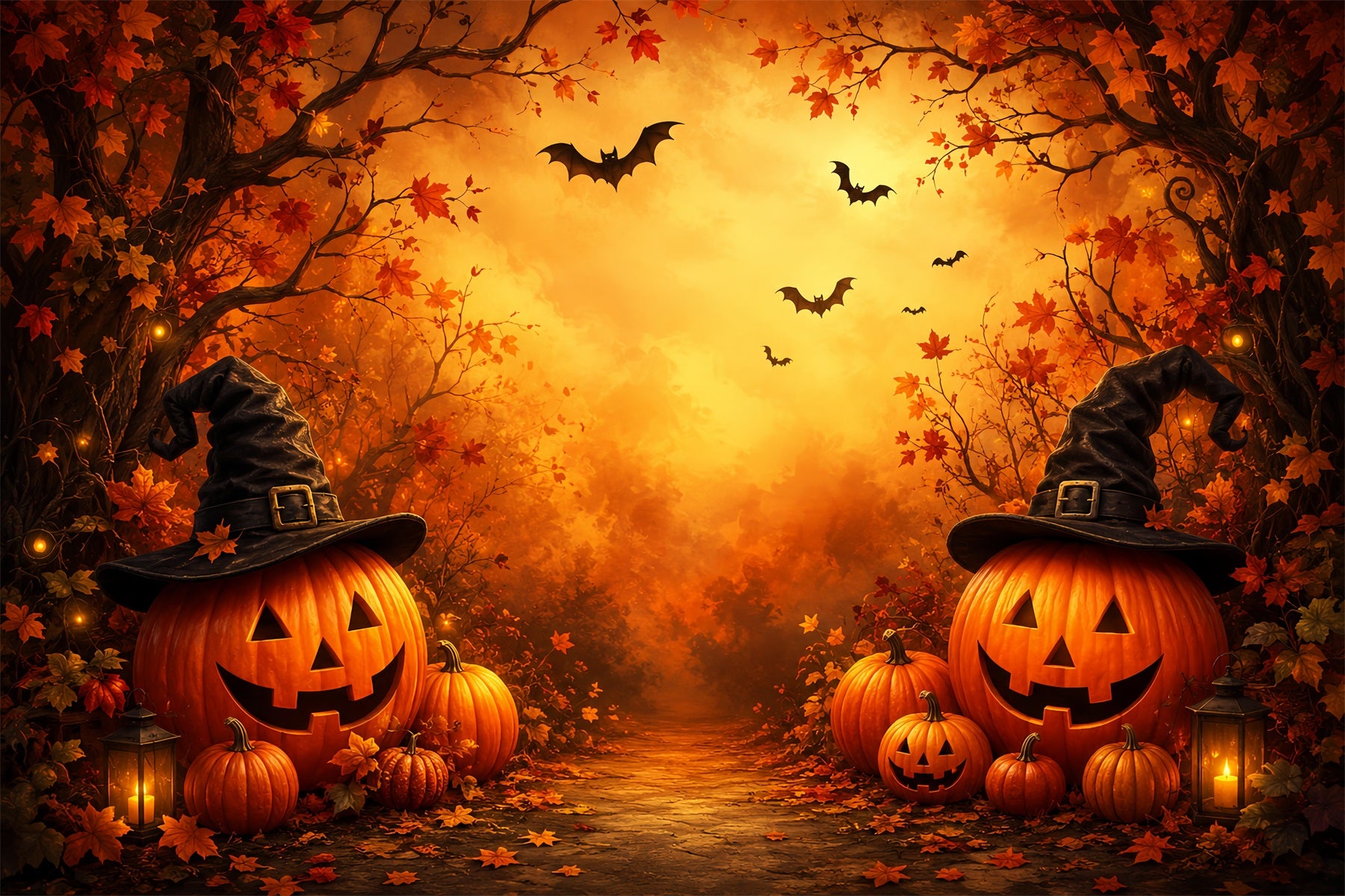 Halloween Theme Backdrop Witch Hat Pumpkin Forest Halloween Backdrop For Photos ZTT67-24