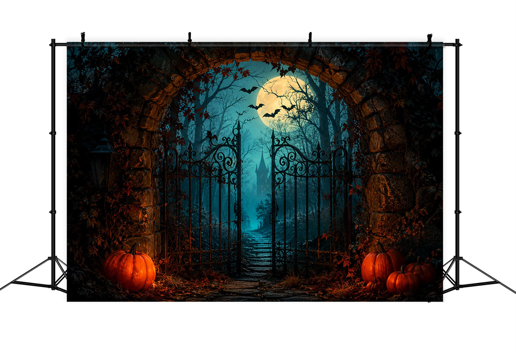 Halloween Themed Backdrops Moonlit Pumpkin Castle Gateway Halloween Backdrop Ideas ZTT67-25