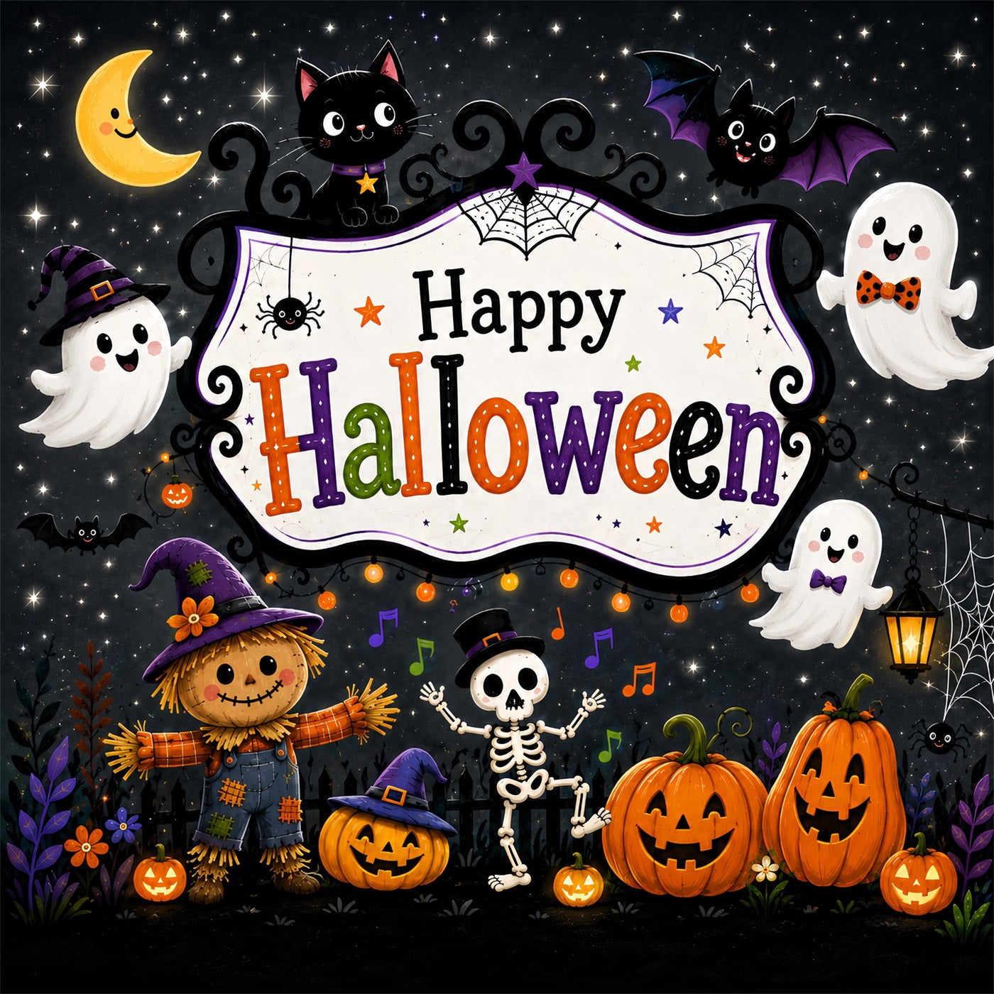 Cute Halloween Backdrops Cute Ghost Skeleton Party Halloween Backdrops Scene Setters ZTT67-26