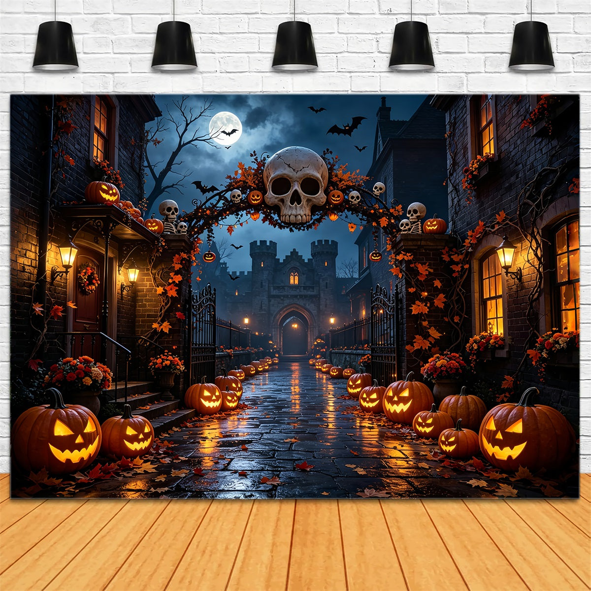 Halloween Party Backdrops Skull Arch Pumpkin Street Halloween Photo Booth Backdrop ZTT67-27