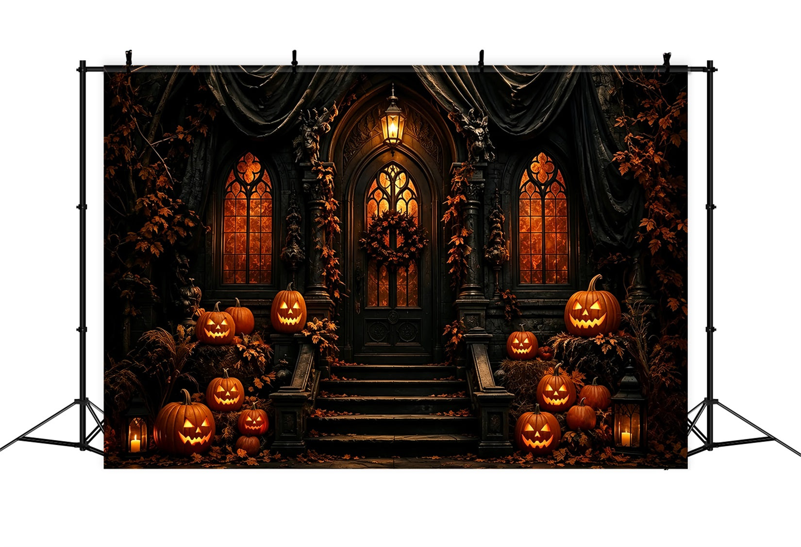Halloween Backdrop Photo Gothic Pumpkin Mansion Entrance Halloween Party Backdrop ZTT67-30