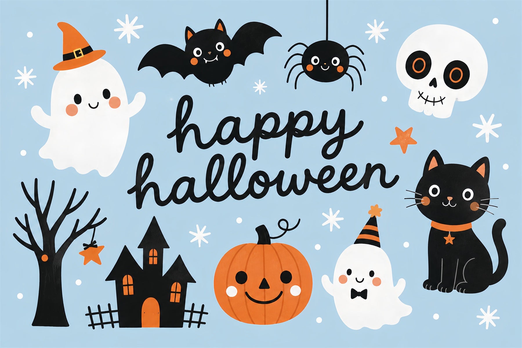 Cute Halloween Photo Backdrop Cute Ghost Cat Pumpkin Backdrop Halloween ZTT67-33