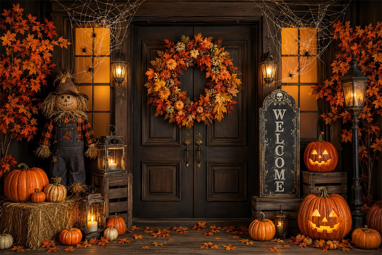 Halloween Backdrop Photo Booth Pumpkin Wreath Scarecrow Porch Backdrops Halloween ZTT67-4