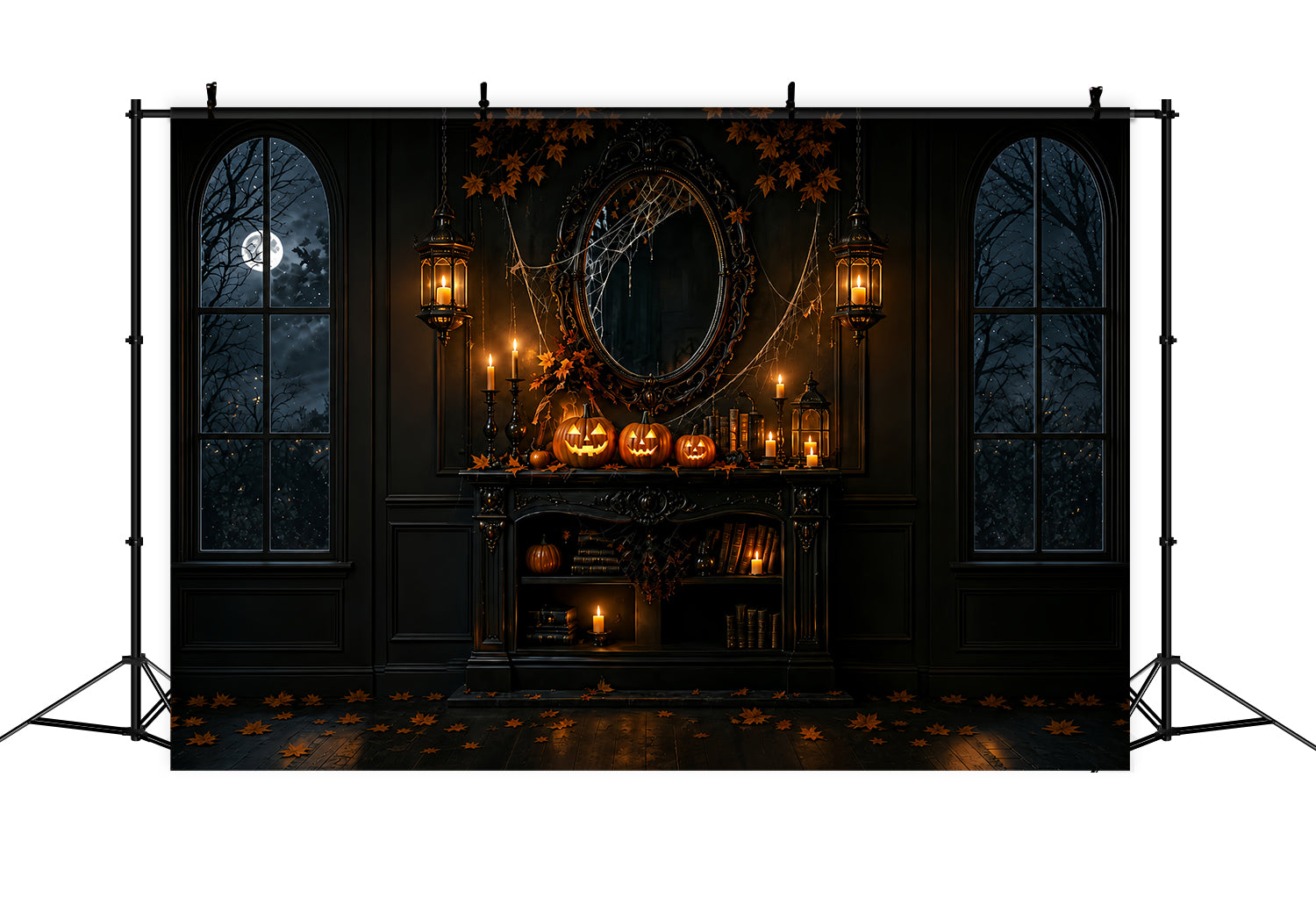 Backdrop Halloween Photo Booth Gothic Pumpkin Candle Mantel Halloween Party Photo Backdrop ZTT67-40
