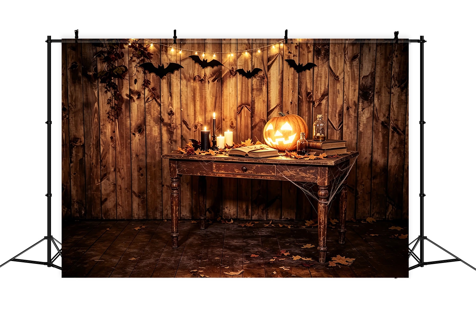 Halloween Picture Backdrops Rustic Pumpkin Candle Table Halloween Birthday Backdrop ZTT67-46