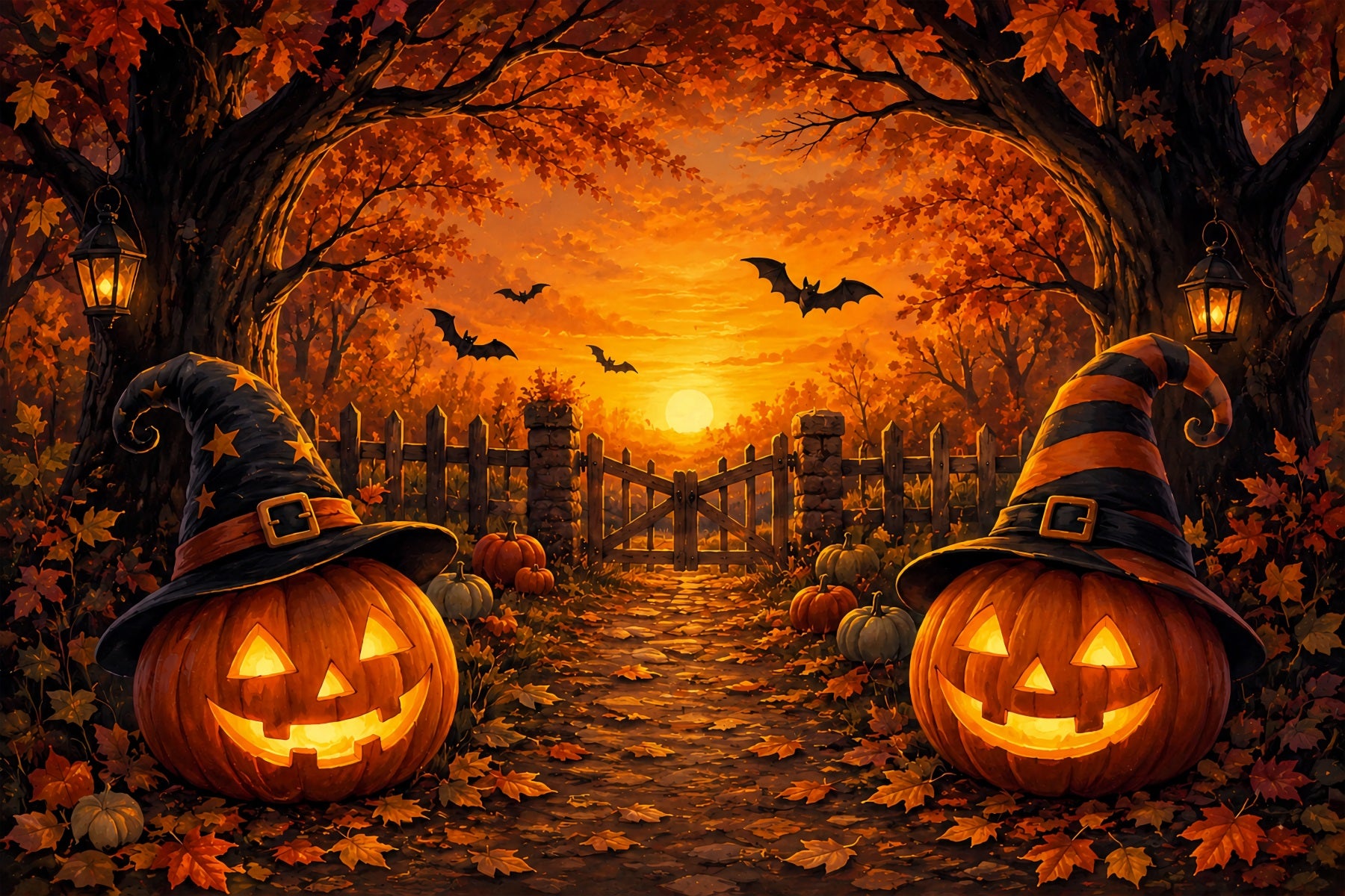 Halloween Stage Backdrop Witch Hat Pumpkin Path Halloween Photography Backdrops ZTT67-5