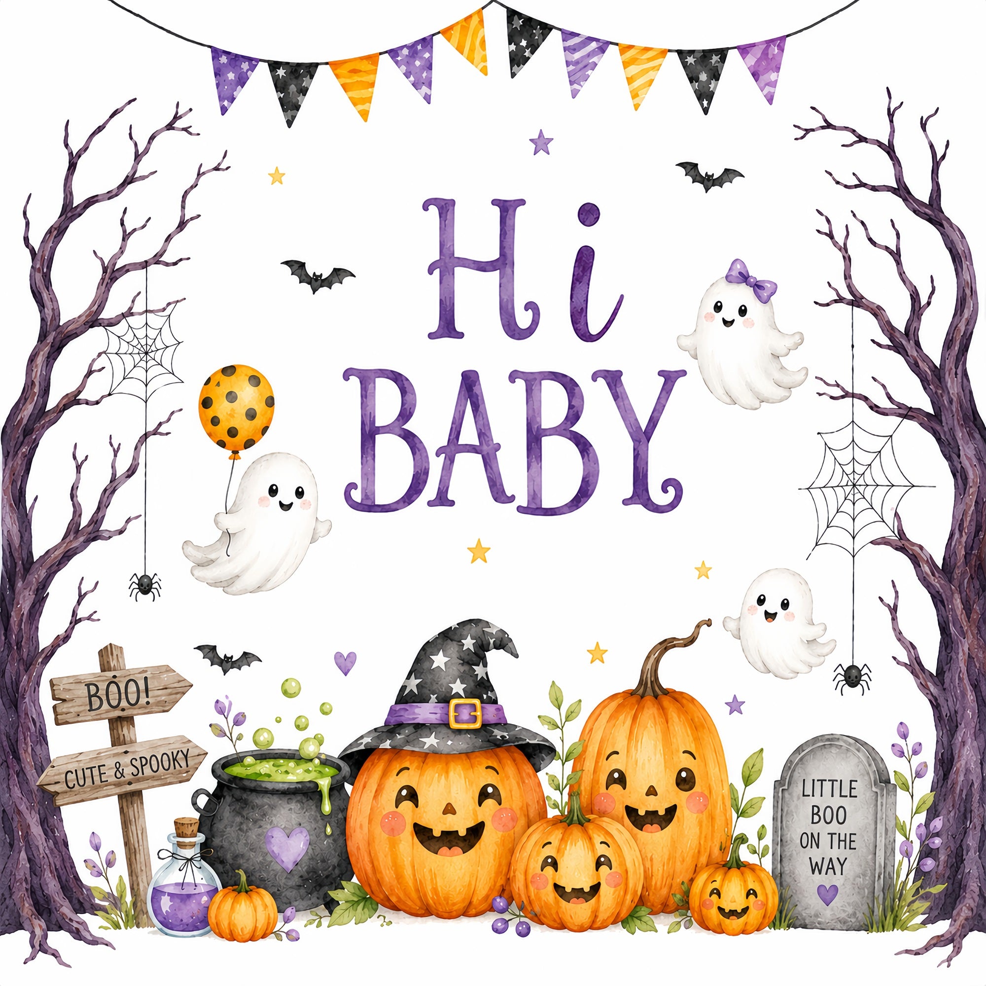 Halloween Baby Shower Backdrop Cute Ghost Pumpkin Gathering Photography Halloween Backdrop ZTT67-6