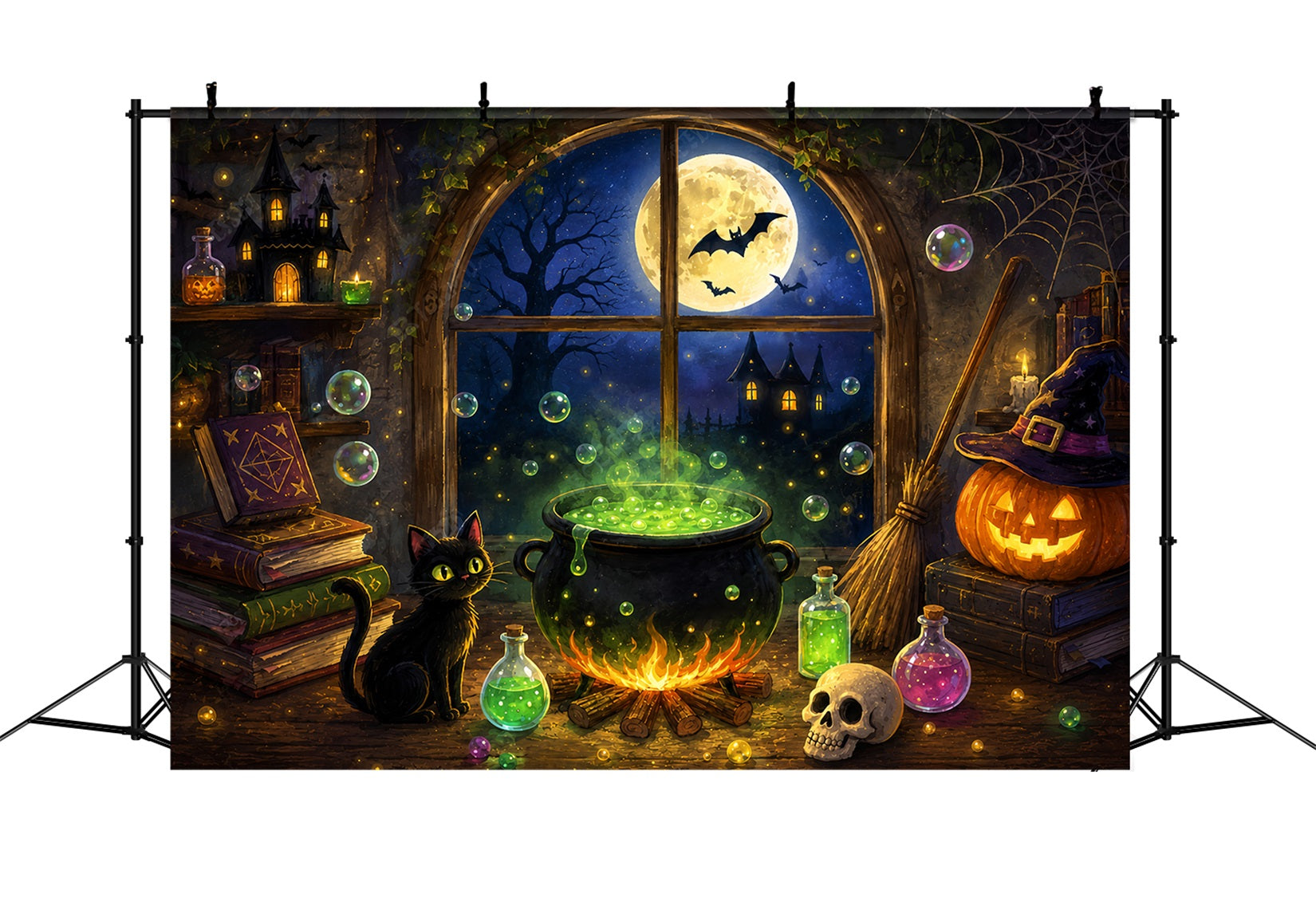Sugar Skull Backdrop Moonlit Skeleton Raven Graveyard Spirit Halloween Backdrops ZTT67-65