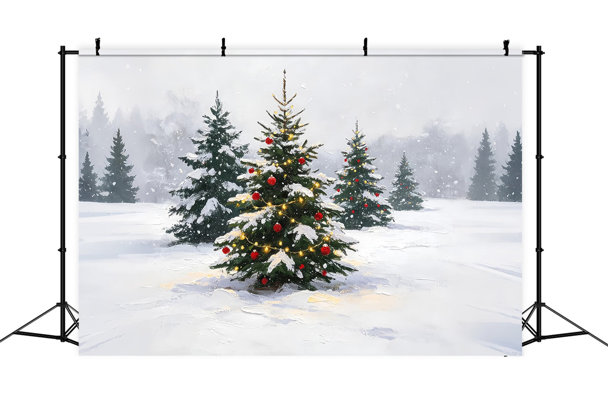 Winter Christmas Backdrop Snowy Painted Pine Grove Christmas Backdrop ZTT69-12