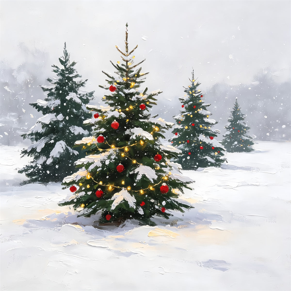Winter Christmas Backdrop Snowy Painted Pine Grove Christmas Backdrop ZTT69-12