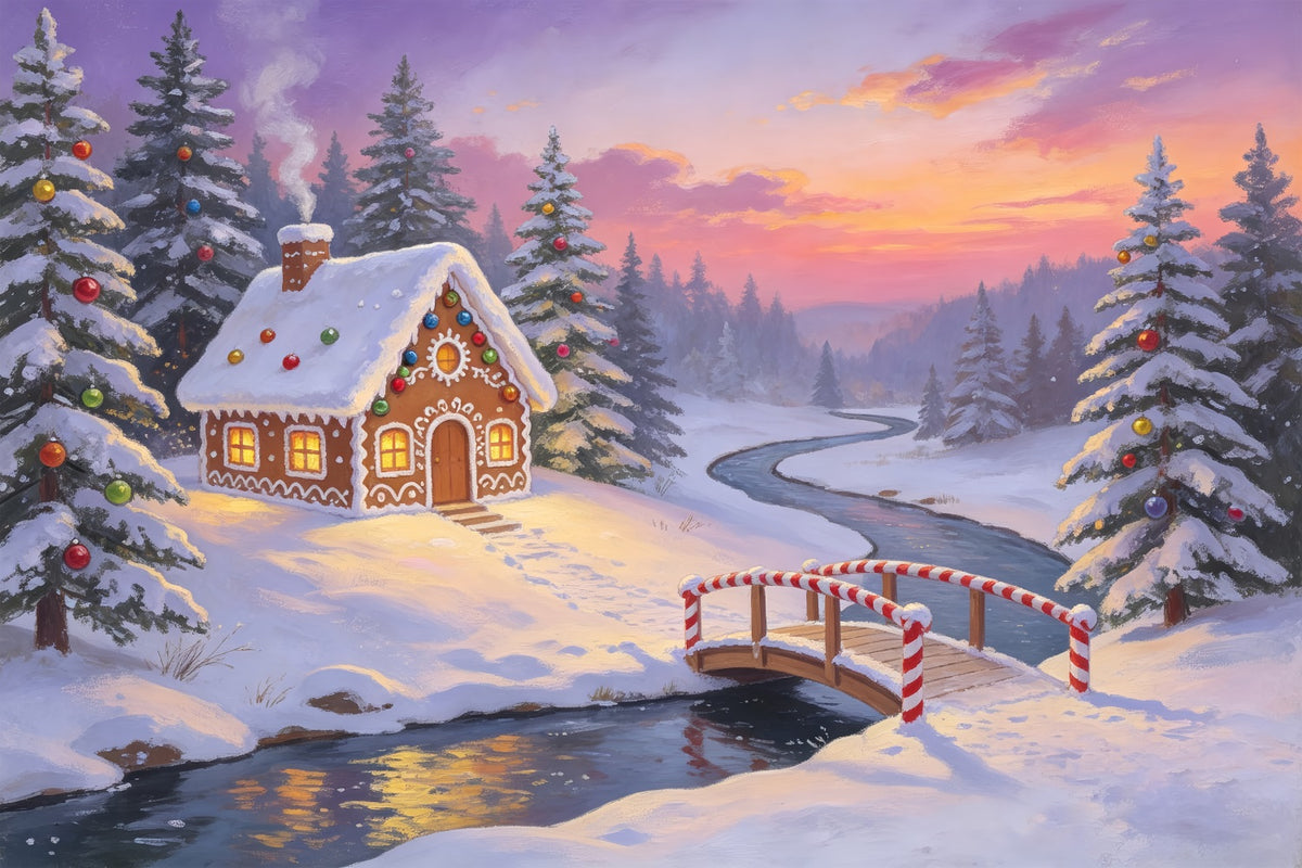Christmas Forest Backdrop Gingerbread Bridge River Large Christmas Backdrops ZTT69-21