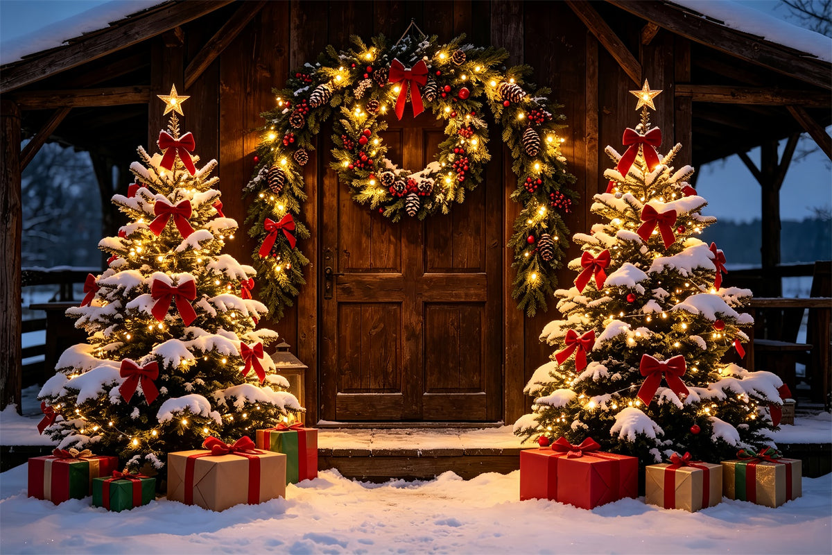 Christmas Barn Door Backdrop Rustic Snowy Cabin Entrance Photography Backdrop Christmas ZTT69-31