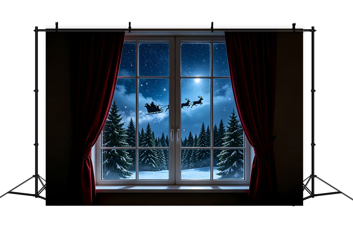 Christmas Night Backdrop Moonlit Reindeer Window Photo Christmas Backdrop ZTT69-34