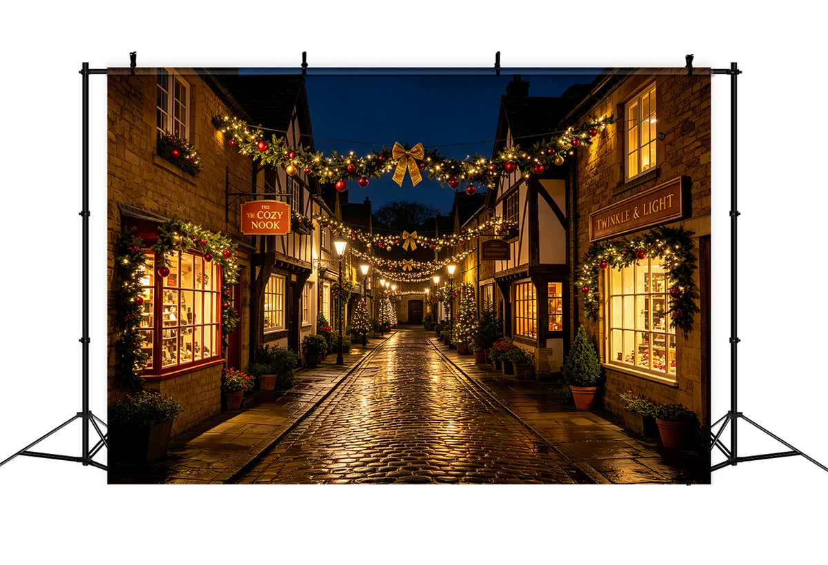Christmas Street Backdrop Rustic Village Garland Street Photo Christmas Backdrops ZTT69-35