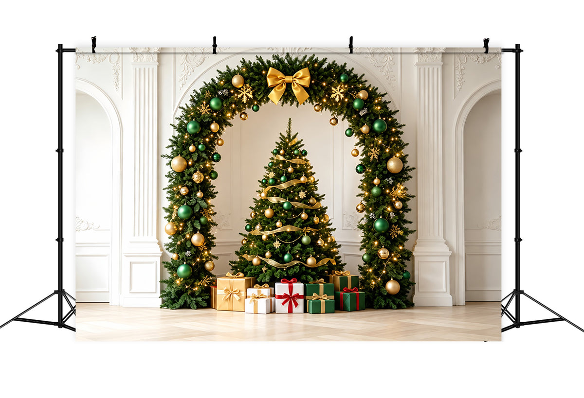 Christmas Ornament Backdrop Elegant Green Gold Arch Studio Christmas Backdrops ZTT69-38