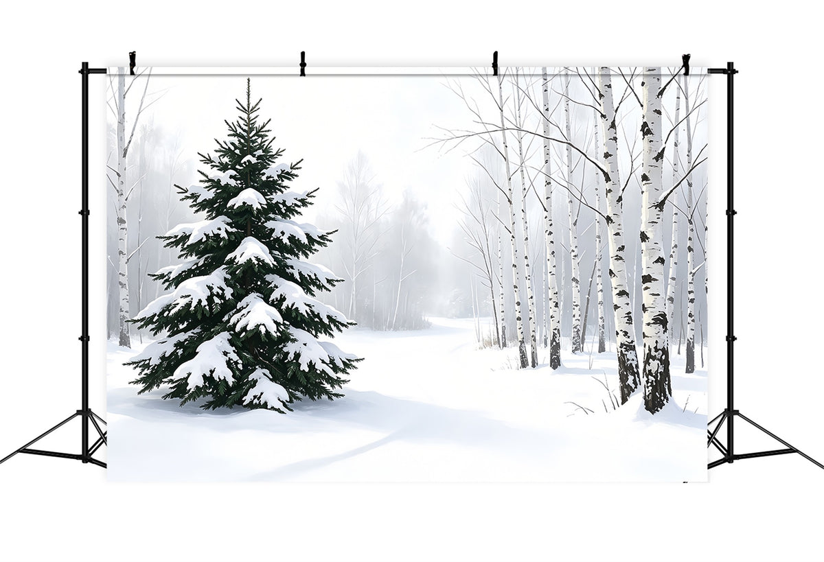 Snowy Christmas Backdrop Winter Pine Forest Christmas Muslin Backdrop ZTT69-40
