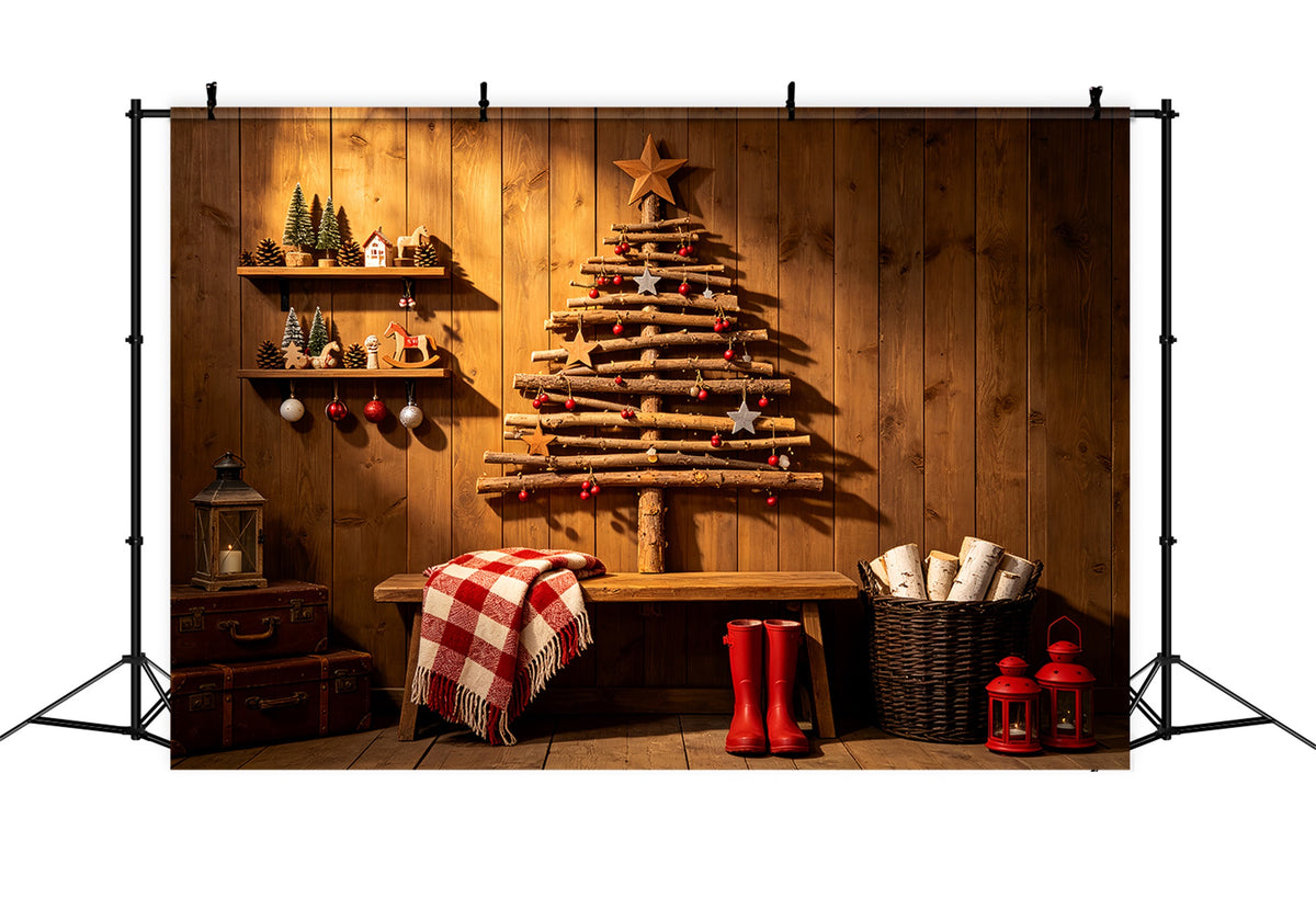 Rustic Christmas Backdrops Country Wooden Tree Decor Indoor Christmas Backdrops ZTT69-42