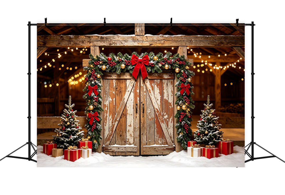 Christmas Barn Door Backdrop Rustic Barn Garland Doorway Christmas Backdrops ZTT69-50