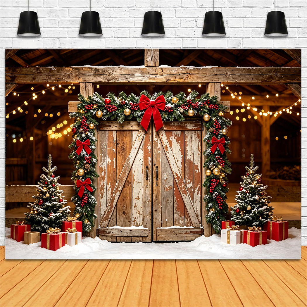 Christmas Barn Door Backdrop Rustic Barn Garland Doorway Christmas Backdrops ZTT69-50