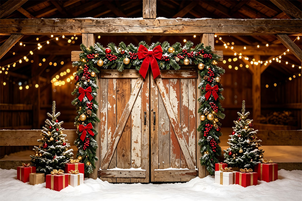 Christmas Barn Door Backdrop Rustic Barn Garland Doorway Christmas Backdrops ZTT69-50